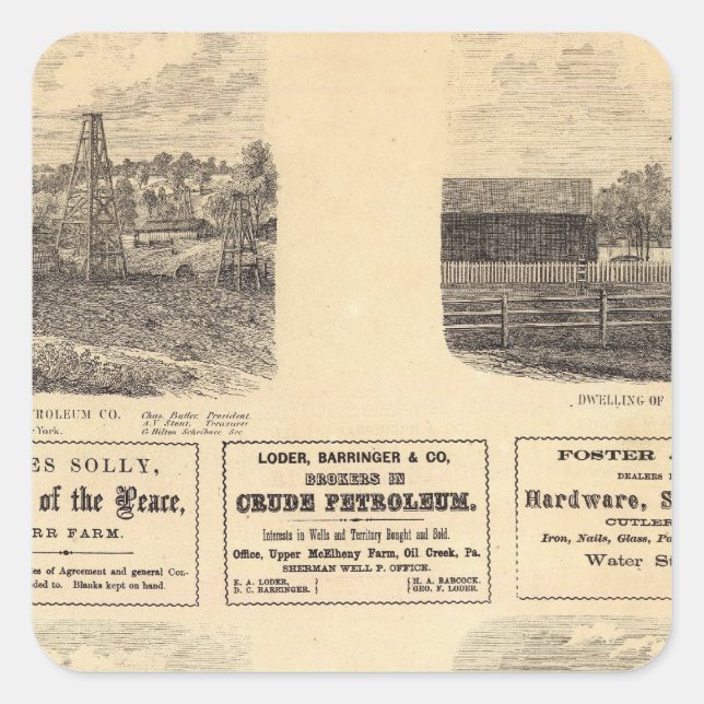 Adesivo Quadrado Campos de petróleo, residência (Frente)