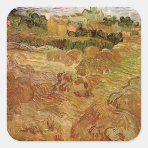 Adesivo Quadrado Campos de trigo com Auvers por Vincent van Gogh