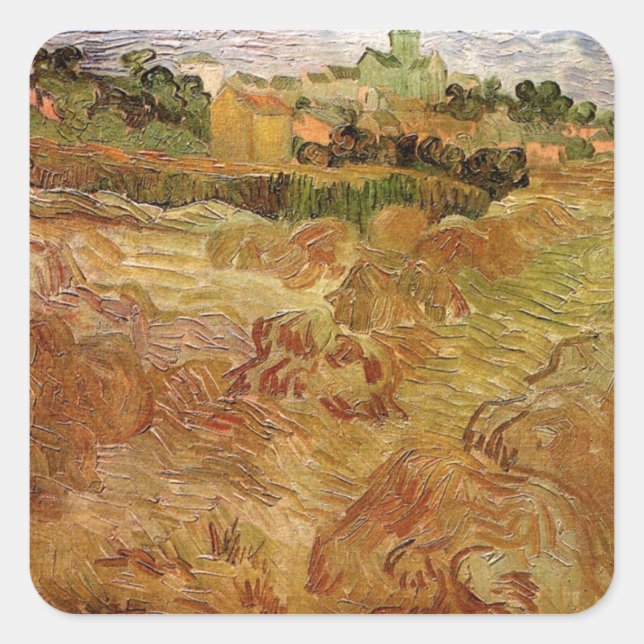 Adesivo Quadrado Campos de trigo com Auvers por Vincent van Gogh (Frente)
