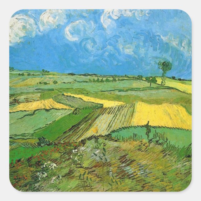 Adesivo Quadrado Campos de trigo em Auvers sob céu nublado, Vincent (Frente)