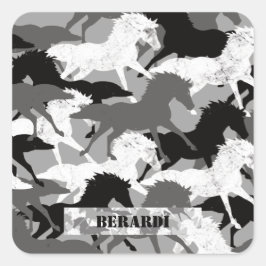 Adesivo Quadrado Camuflagem de Cavalos Ártico Preto e Branco