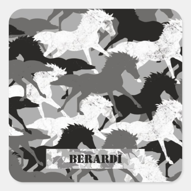 Adesivo Quadrado Camuflagem de Cavalos Ártico Preto e Branco (Frente)