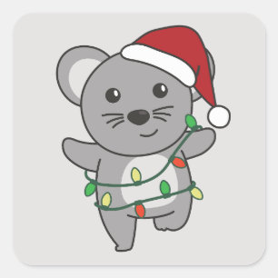 Adesivo Quadrado Camundongos de Natal de Rato