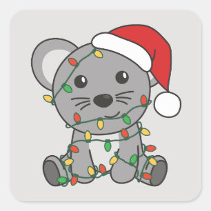 Adesivo Quadrado Camundongos de Natal de Rato
