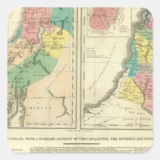 Adesivo Quadrado Canaan - Mapa do Atlas de Israel (Frente)