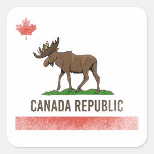 Adesivo Quadrado Canadá - Canadá, Moose e Califórnia Flag