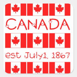 Adesivo Quadrado Canada Day Maple Leaf Canadian Flag Typoographic