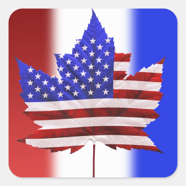 Adesivo Quadrado Canadá EUA Stickers American Canadian Flag Sticker (Frente)