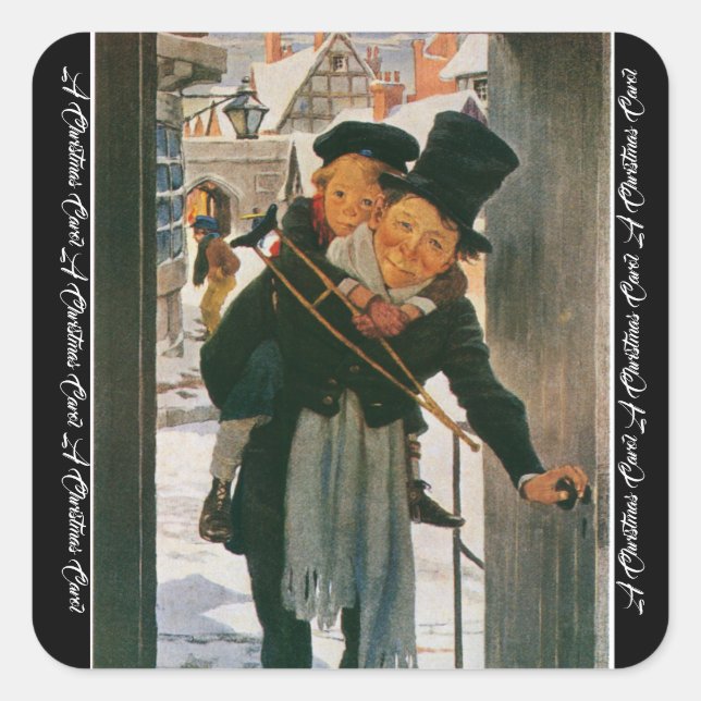 Adesivo Quadrado Canção de Natal "Bob Cratchit e Tiny Tim" (Frente)