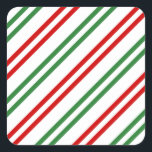 Adesivo Quadrado Candy Cane Christmas Strips Red Green<br><div class="desc">Candy Cane Christmas Strips Red Green</div>