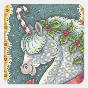 ADESIVO QUADRADO CANDY CANE CHRISTMAS UNICORN, HORSE PONY STICKERS