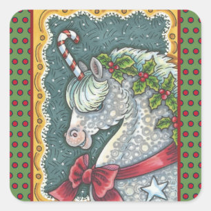 ADESIVO QUADRADO CANDY CANE CHRISTMAS UNICORN, HORSE PONY STICKERS