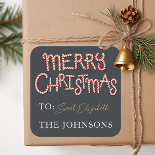 Adesivo Quadrado Candy Cane Merry Christmas Gift Sticker Tag