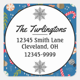 Adesivo Quadrado Candy Canes e endereço de devolução Xmas Candy Wra