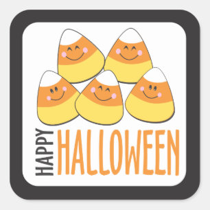Adesivo Quadrado Candy Corn Happy Halloween