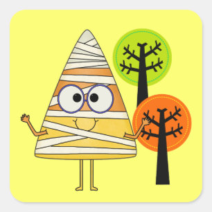 Adesivo Quadrado Candy Corn Mummy Halloween