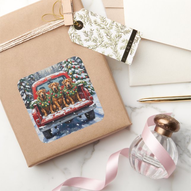 Adesivo Quadrado Cane Corso Christmas Red Truck Holiday (Presentear)