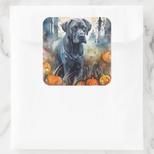 Adesivo Quadrado Cane Corso de Halloween com Abóboras Assustadoras