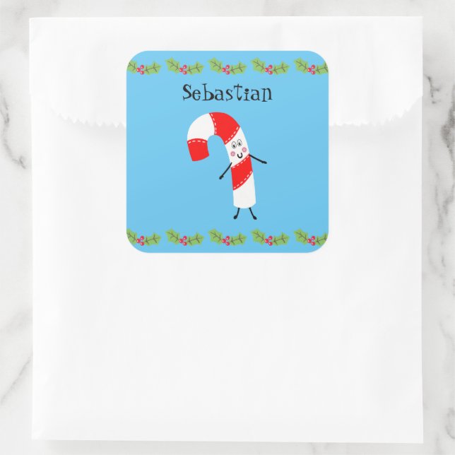 Adesivo Quadrado Cané de Doces de Natal Personalizado (Bolsa)