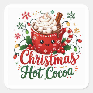 Adesivo Quadrado Caneca de Chocolate Quente de Natal Fofa