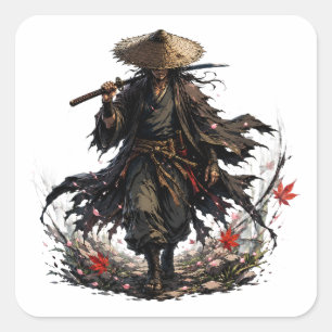 Adesivo Quadrado Caneca do Ronin Errante Místico Guerreiro Samura