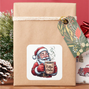 Adesivo Quadrado Caneca Fumegante do Papai Noel Sorridente