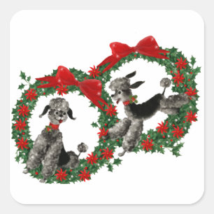Adesivo Quadrado Caniches retros do Natal nas grinaldas