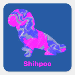 Adesivo Quadrado Canino de Shihpoo Silhouette Louco Rosa Quente