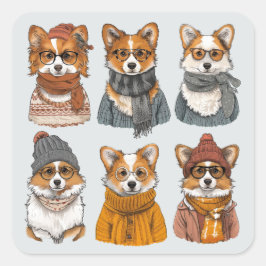 Adesivo Quadrado Caninos Motivos de Welsh Corgi