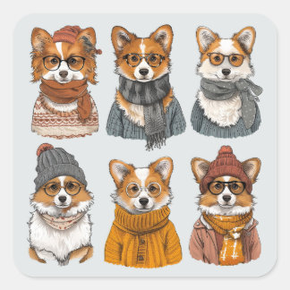 Adesivo Quadrado Caninos Motivos de Welsh Corgi