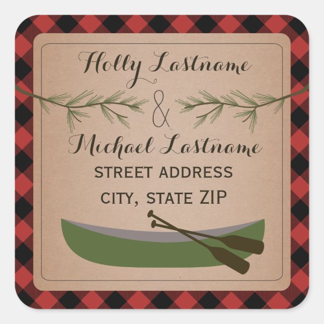 Adesivo Quadrado Canoagem + Evergreen Branch Xadrez Address Sticker (Frente)