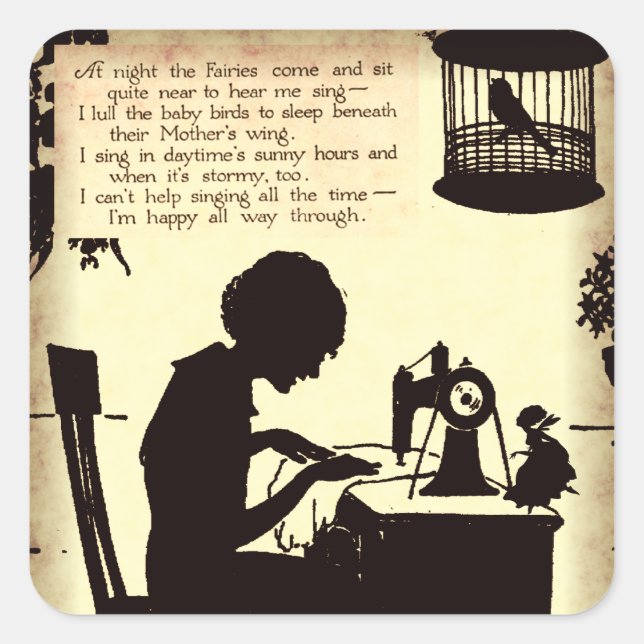 Adesivo Quadrado Cantando Senhora Vintage Fairy Poem (Frente)
