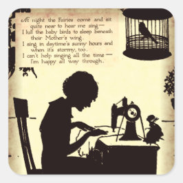 Adesivo Quadrado Cantando Senhora Vintage Fairy Poem