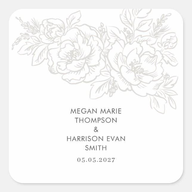 Adesivo Quadrado Cantinho de flores elegante de pedras (Frente)