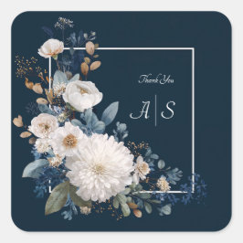 Adesivo Quadrado Canto Floral Moderno Azul Marinho Branco Peônia