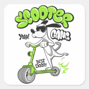 Adesivo Quadrado cão andando de patinete