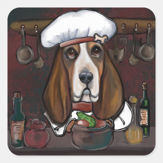 ADESIVO QUADRADO CÃO BASSET (Frente)