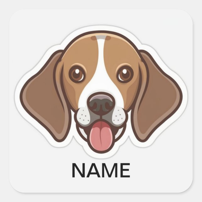 Adesivo Quadrado Cão-beagle personalizado bonito (Frente)