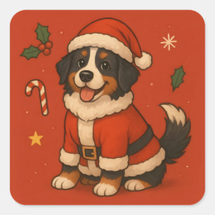 Adesivo Quadrado Cão Bernês de Natal Montanha Bernesa