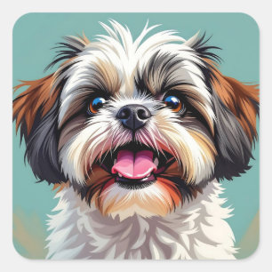 Adesivo Quadrado Cão Cachorro Cachorro Shih Tzu