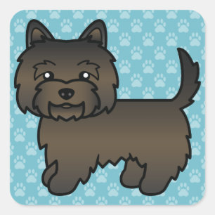 Adesivo Quadrado Cão Cartoon Terrier Cairn Cairn Negro Em Azul