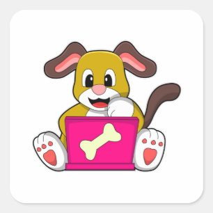 Adesivo Quadrado Cão com Laptop