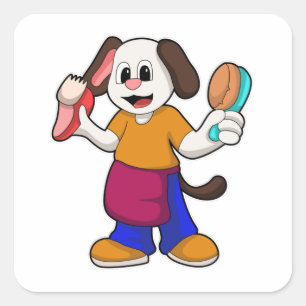 Adesivo Quadrado Cão como cabeleireiro com Razor
