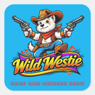 Adesivo Quadrado Cão Cowboy Westie Selvagem Personalizado