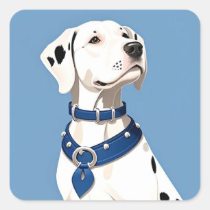 Adesivo Quadrado Cão Dálmata com Coleira Azul