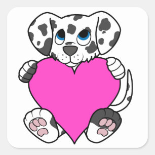 Adesivo Quadrado Cão Dalmatian do dia dos namorados com coração