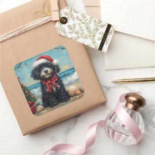 Adesivo Quadrado Cão de Água Português Natal Praia Vintage