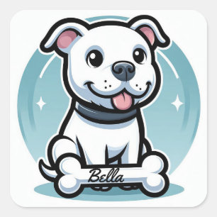 Adesivo Quadrado Cão de Cartoon Personalizado