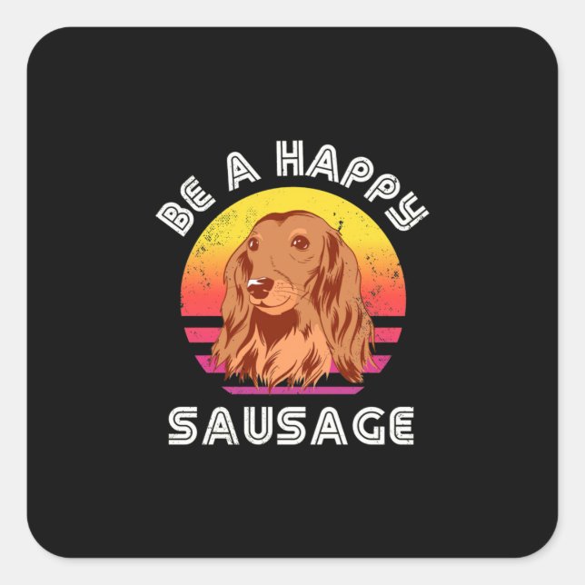 Adesivo Quadrado Cão de enchido feliz retrô (Frente)