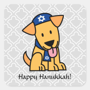 Adesivo Quadrado Cão de filhote de cachorro judaico de Hanukkah